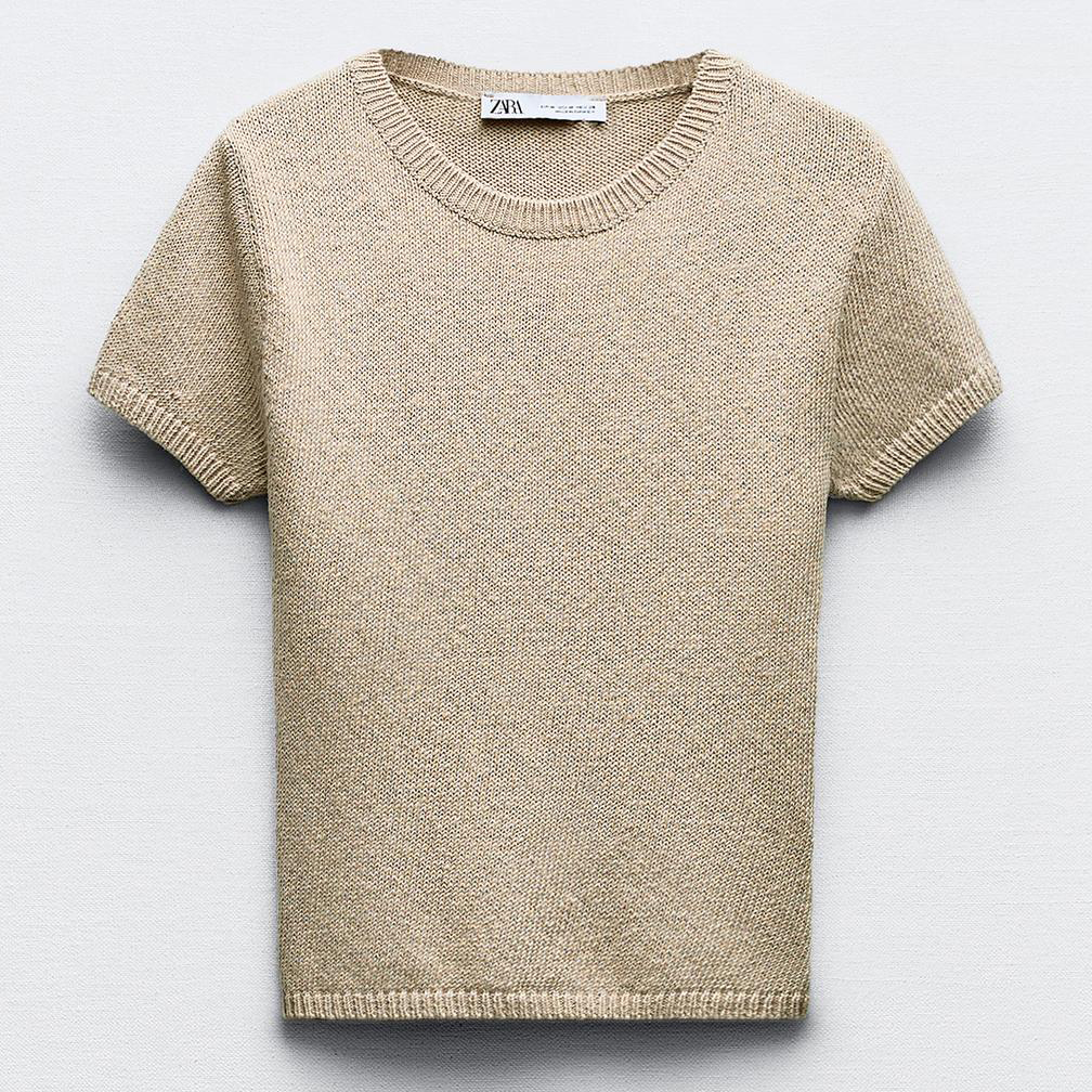 цена Топ Zara Plain Knit Linen Blend, песочный