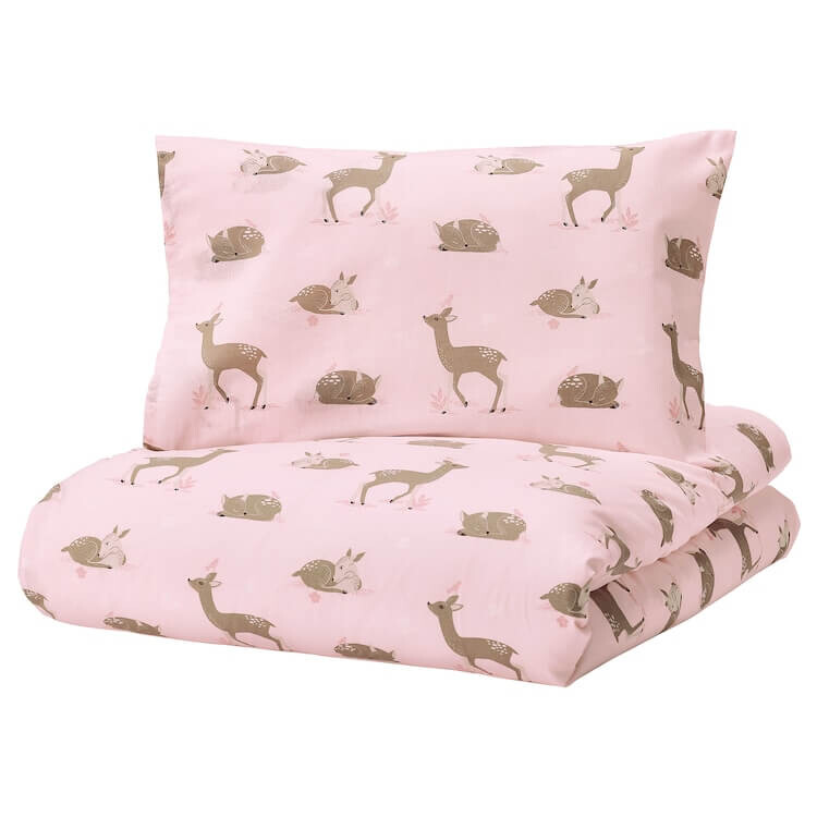 

Комплект белья для детской кроватки Ikea Trolldom Deer, 110x125/35x55 см, 2 предмета, розовый