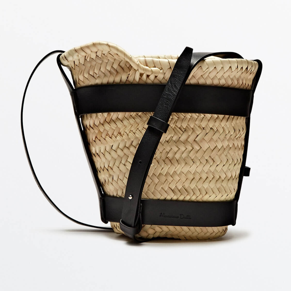 

Сумка Massimo Dutti Mini Woven Basket, бежевый/черный