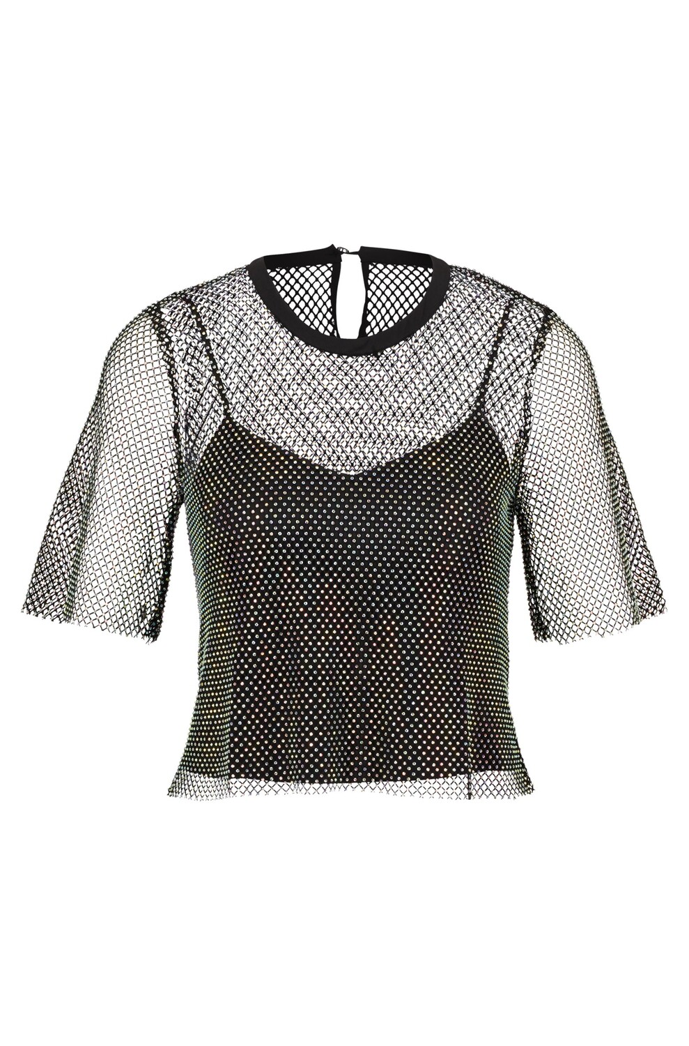 цена Блузка Boss Regular-fit In Sparkling Mesh With Crystal Details, черный