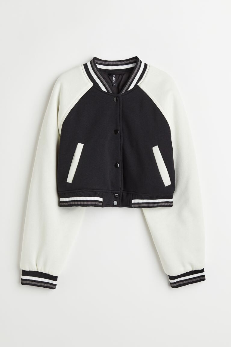 

Укороченная бейсбольная толстовка H&M, черные/цветные блоки, Черный