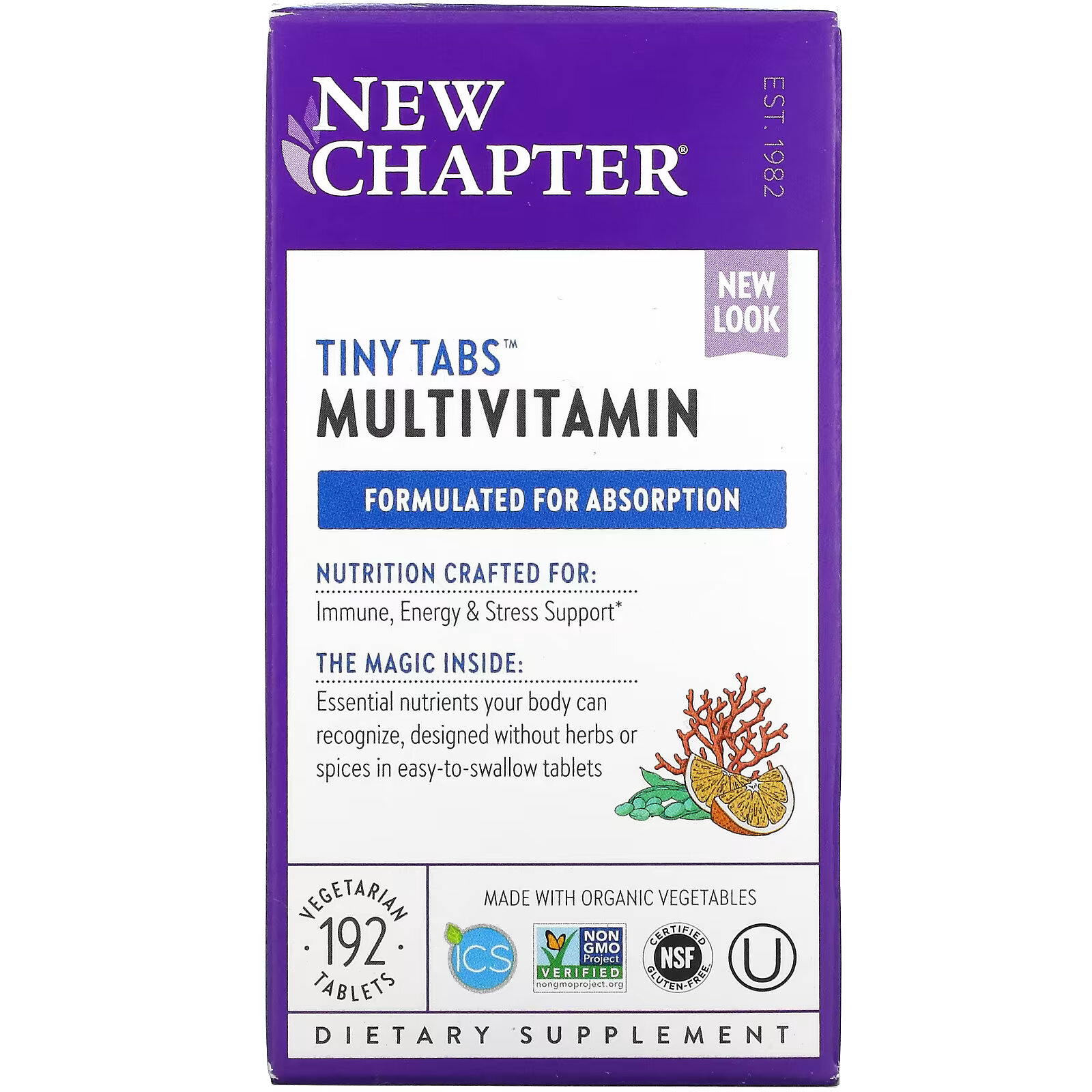 New Chapter, Multivitamin Tiny Tabs, полный витаминный комплекс на основе цельных продуктов, 192 вегетарианских таблетки new chapter 40 every woman s one daily витаминный комплекс на основе цельных продуктов для женщин старше 40 лет 96 вегетарианских таблеток