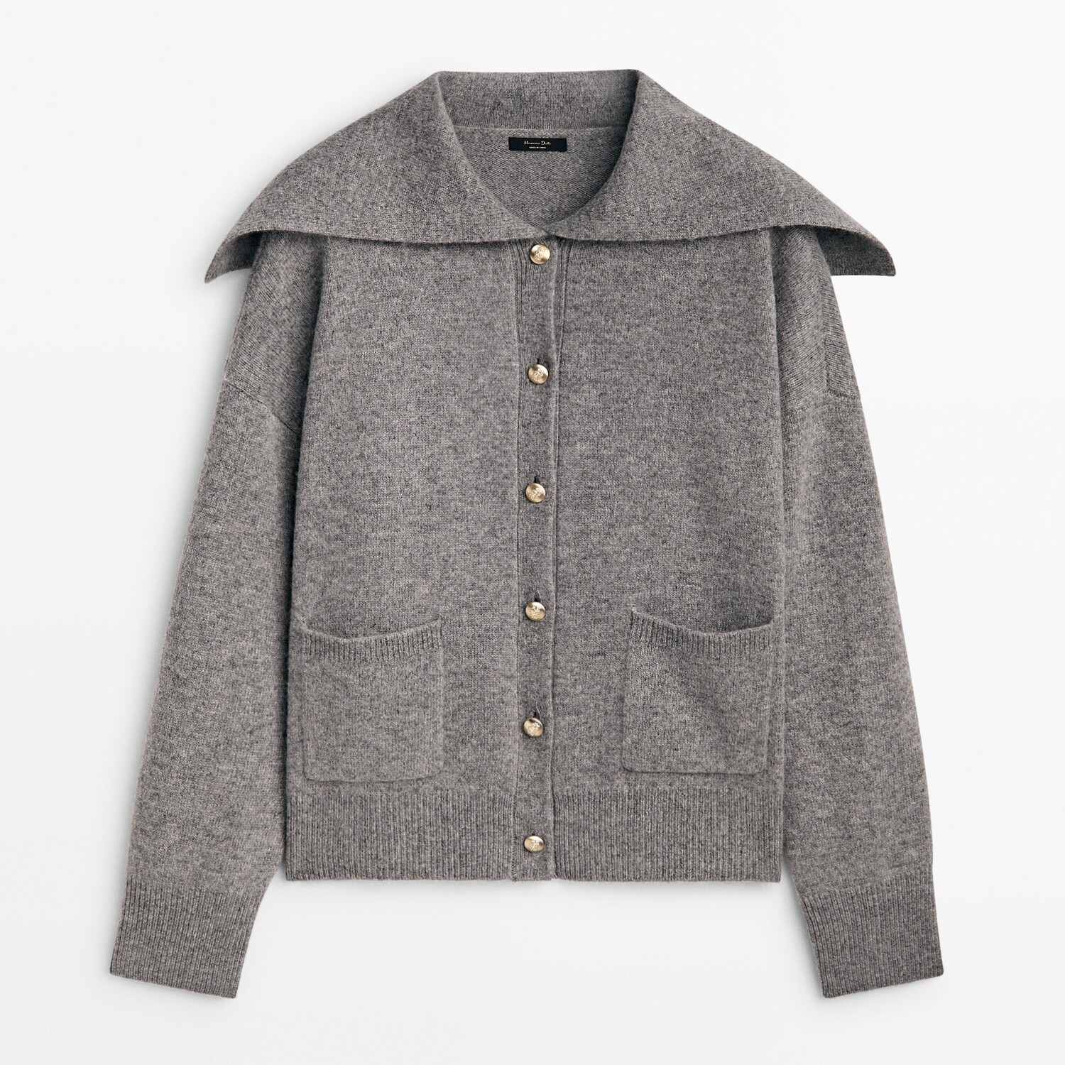 

Кардиган Massimo Dutti Wool And Cashmere Blend With Sailor Collar, серый