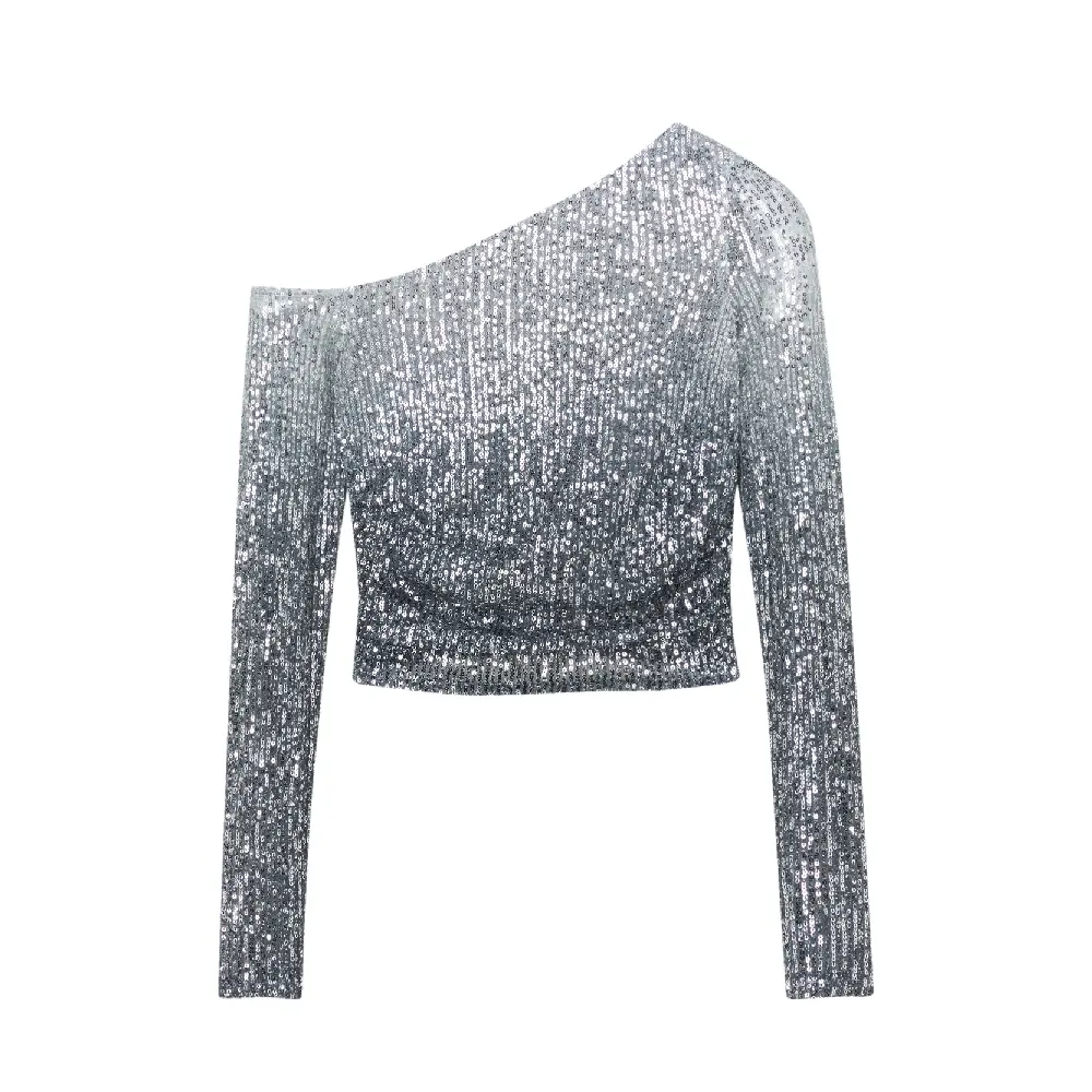 

Топ Pull&Bear x Valentina Zenere Asymmetric Ombré Sequinned, серебристый