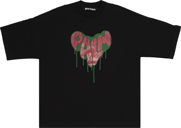 Футболка Palm Angels Spray Heart Loose Tee 'Black/Fuchsia', черный - фото