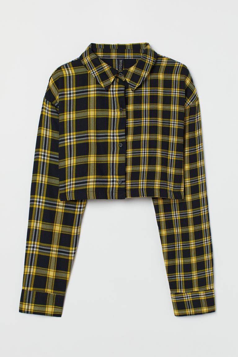 

Короткая хлопковая рубашка H&M, черный/желтый в клетку
