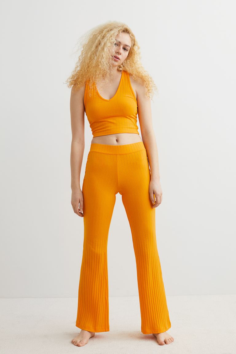 Трикотажные брюки в рубчик H&M, апельсин