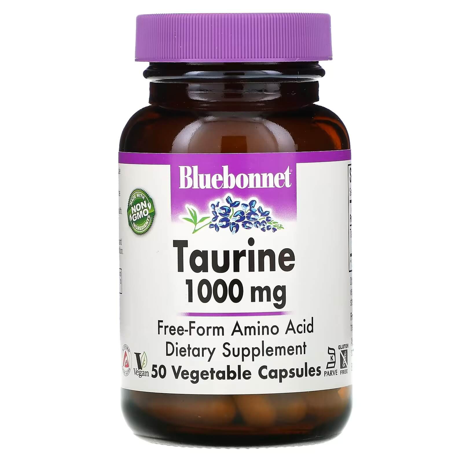 Таурин 1000 мг Bluebonnet Nutrition, 50 капсул аминокислоты 1000 мг 90 таблеток bluebonnet nutrition