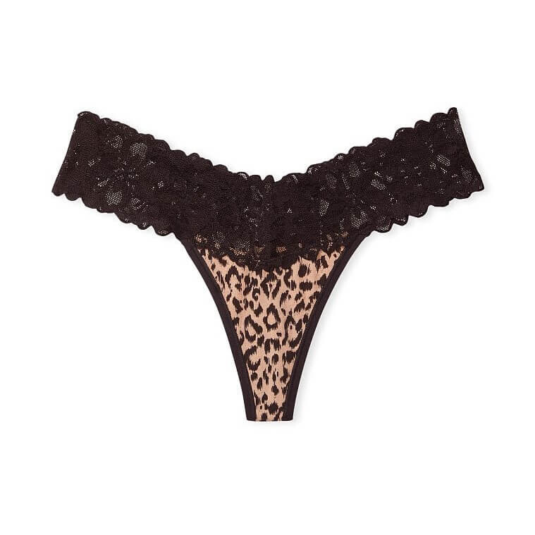 

Трусики-стринги Victoria's Secret Lace Waist Cotton, черный/бежевый