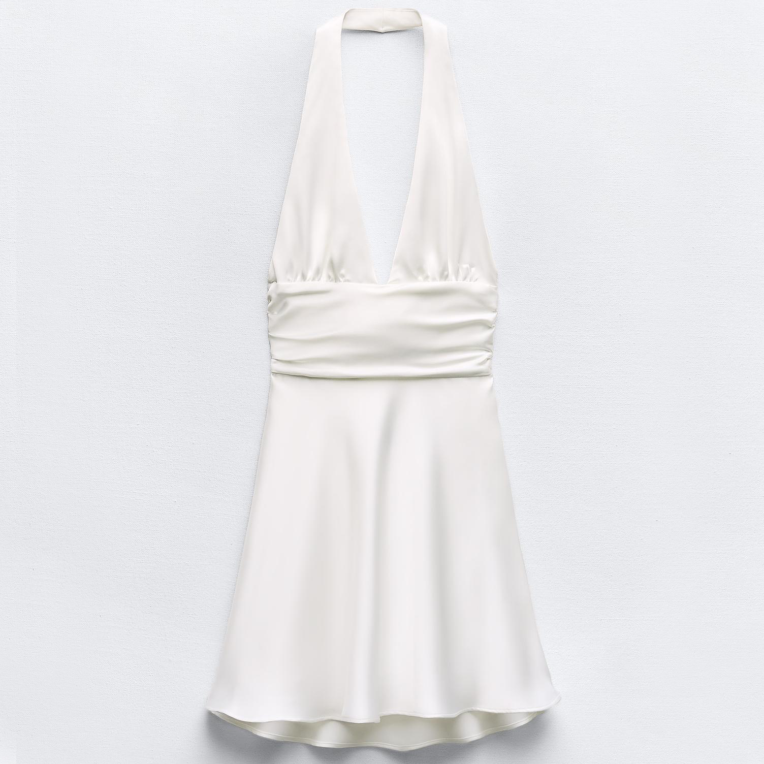 Платье Zara Satin Halter, белый платье zara satin midi черный