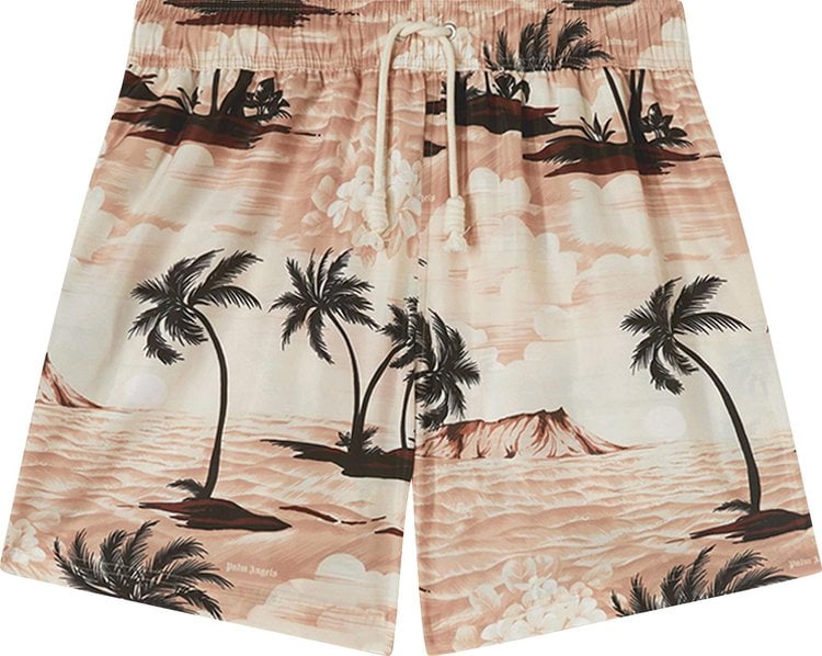 Шорты для плавания Palm Angels Hawaiian Dream Swimshorts 'Beige/Black', кремовый - фото