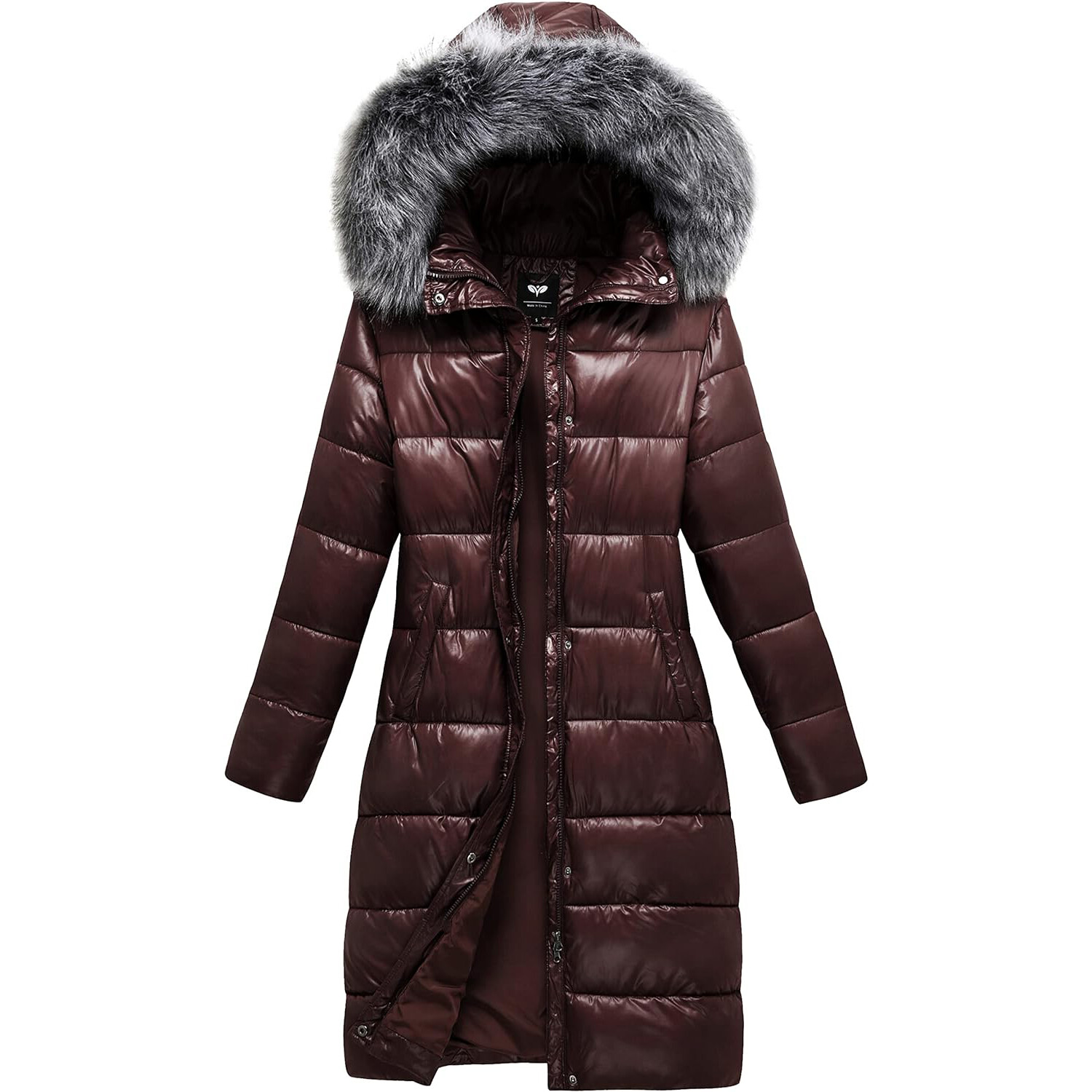 

Пальто GGleaf Long Winter Metallic Shiny Warm, коричневато-бордовый