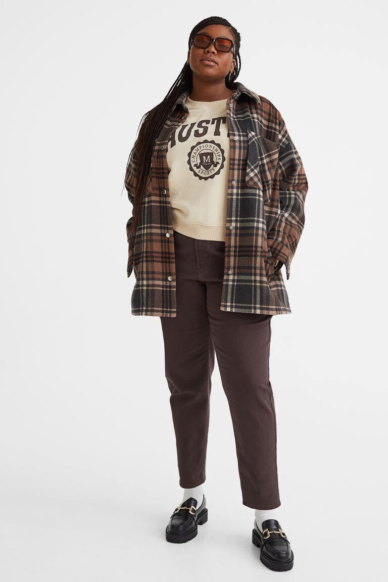 

Твиловые брюки свободного кроя H&M+ Mom, темно коричневый