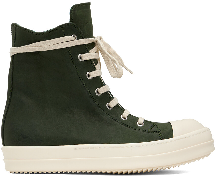 

Зеленые высокие кеды из нубука Rick Owens