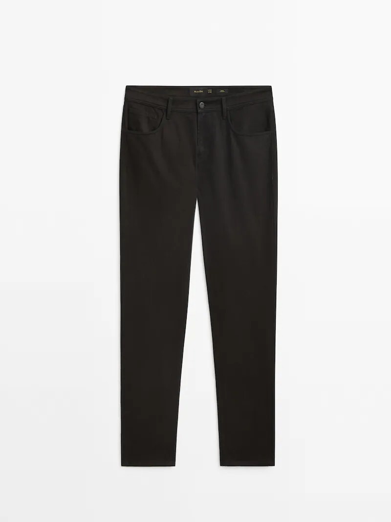 

Брюки узкого кроя из денима с начесом из хлопка Massimo Dutti, черный