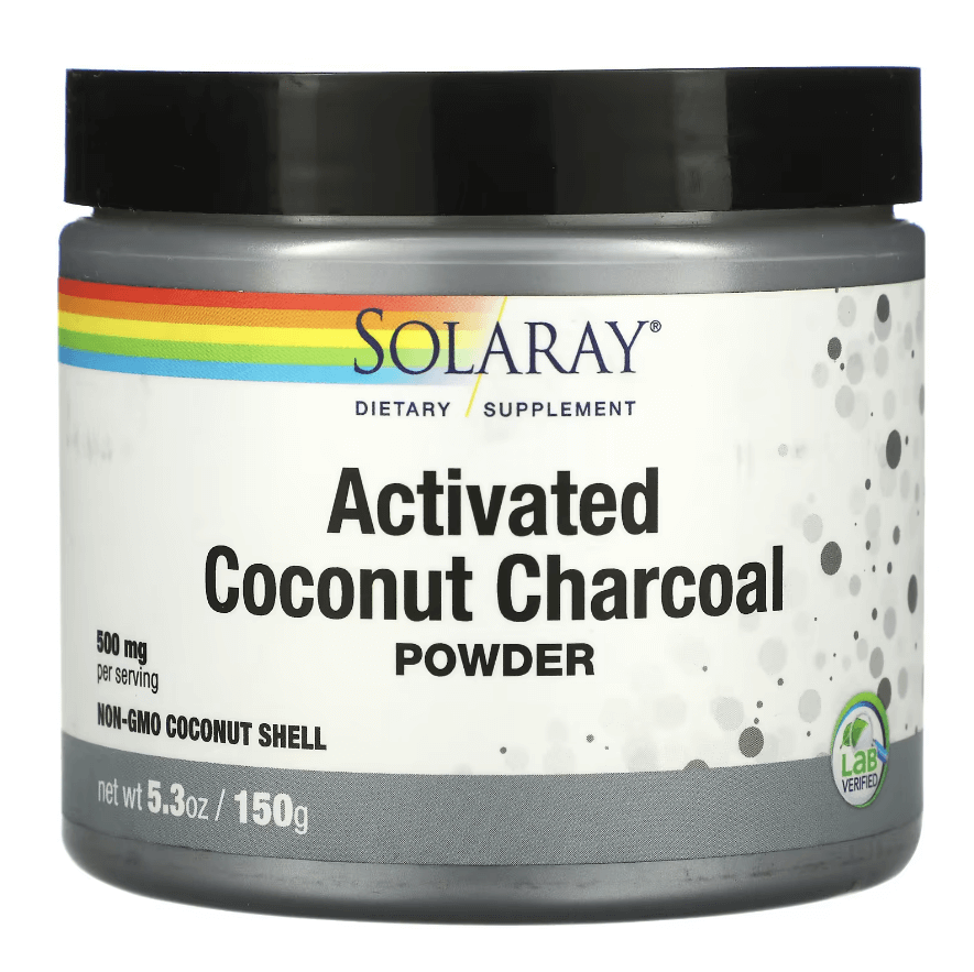 Активированный порошок кокосового угля Activated Coconut Charcoal Powder, 500 мг, 5,3 унции (150 г),Solaray - фото