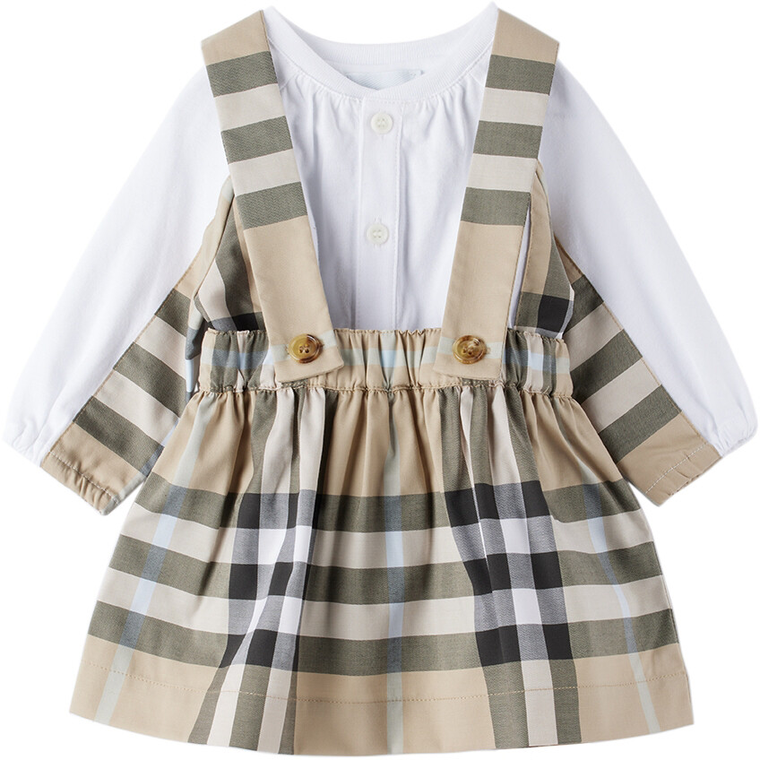 

Бежевый комплект боди и юбки в клетку Baby Baby Burberry