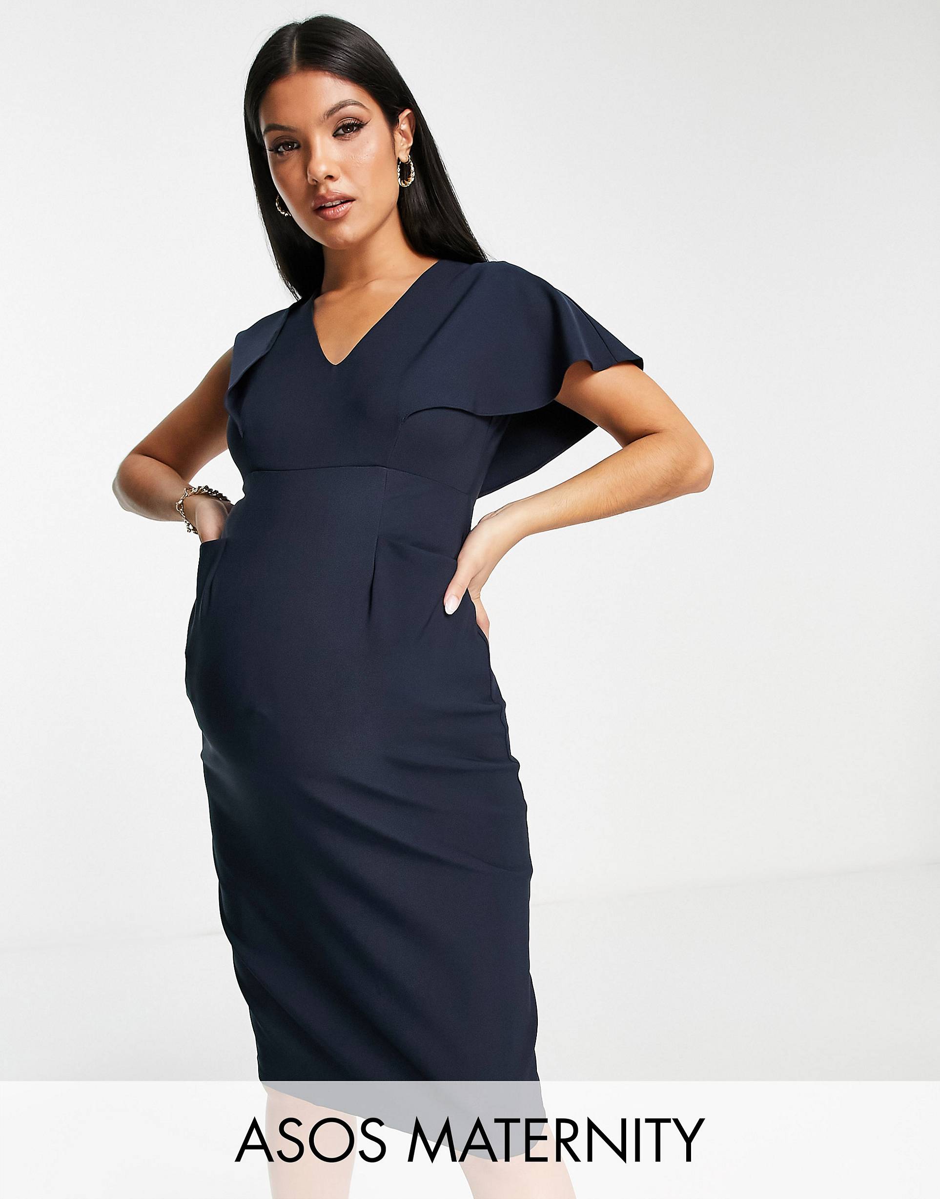 Темно-синее платье-карандаш миди с рукавами ангела ASOS DESIGN Maternity Maternity - фото