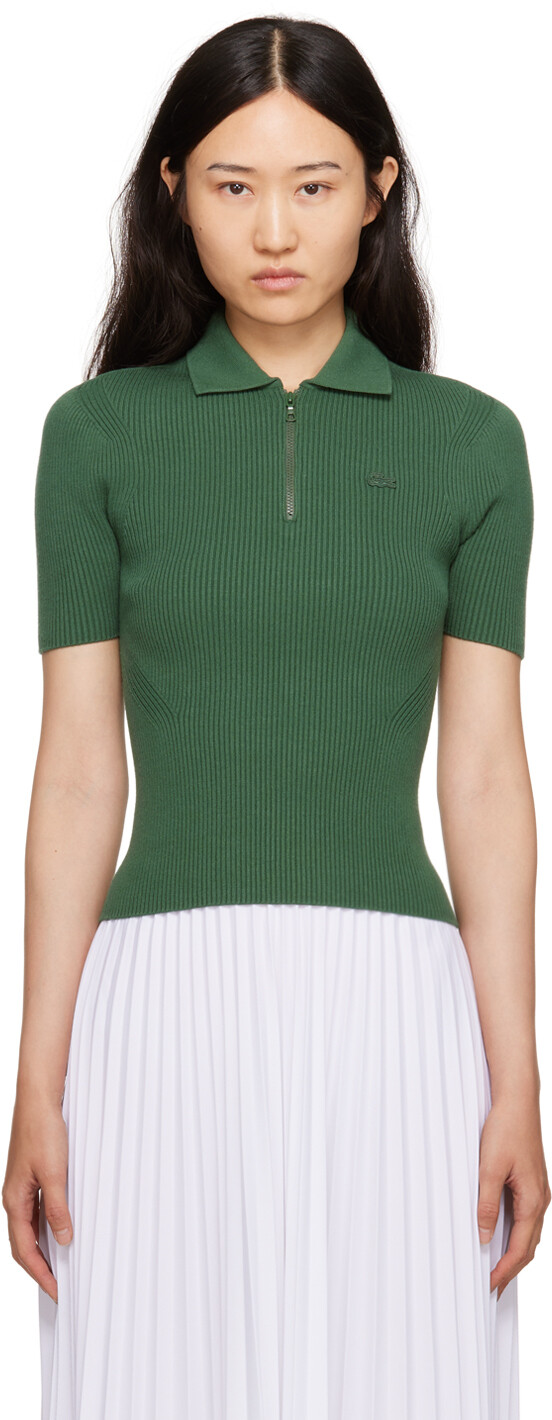 

Зеленая футболка-поло с молнией до половины Lacoste, Зеленый
