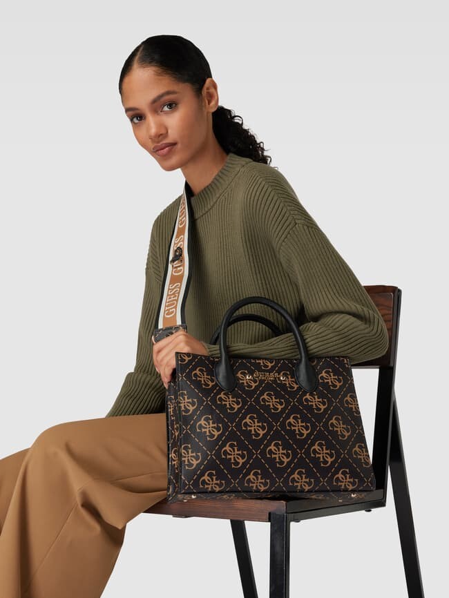 

Сумка-тоут с аппликацией этикетки, модель SATCHEL Guess, коричневый