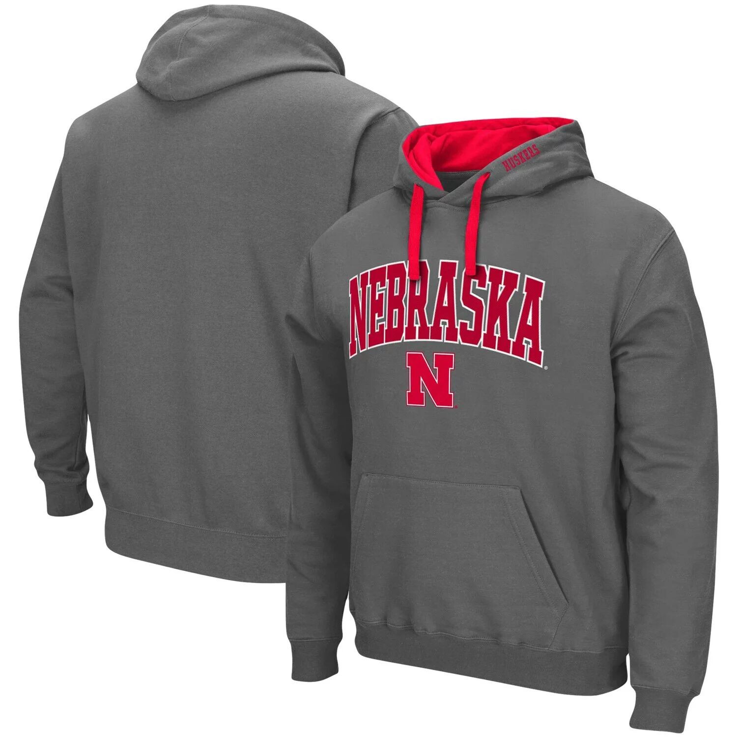 

Мужской темно-серый пуловер с капюшоном Nebraska Huskers Big & Tall Arch & Logo 2.0 Colosseum