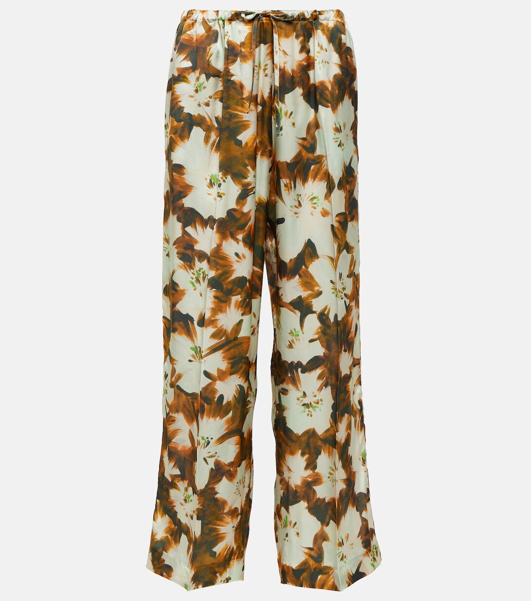 

Широкие шелковые брюки с цветочным принтом DRIES VAN NOTEN, коричневый