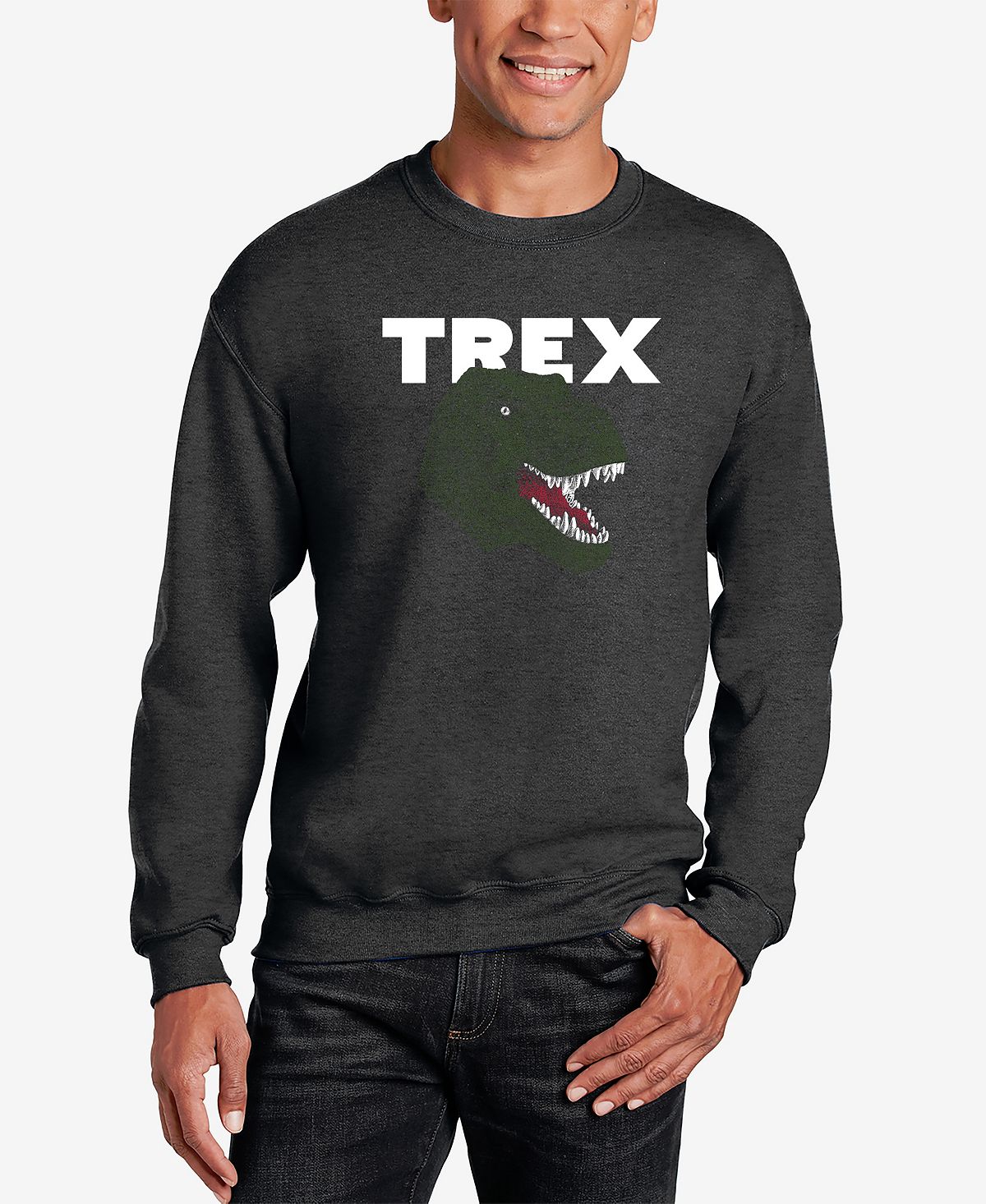 Мужская толстовка с круглым вырезом word art t-rex head LA Pop Art, темно-серый цена и фото
