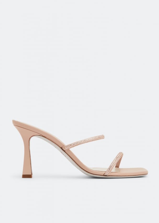 

Мюли RENÉ CAOVILLA Satin crystal-embellished mules, бежевый