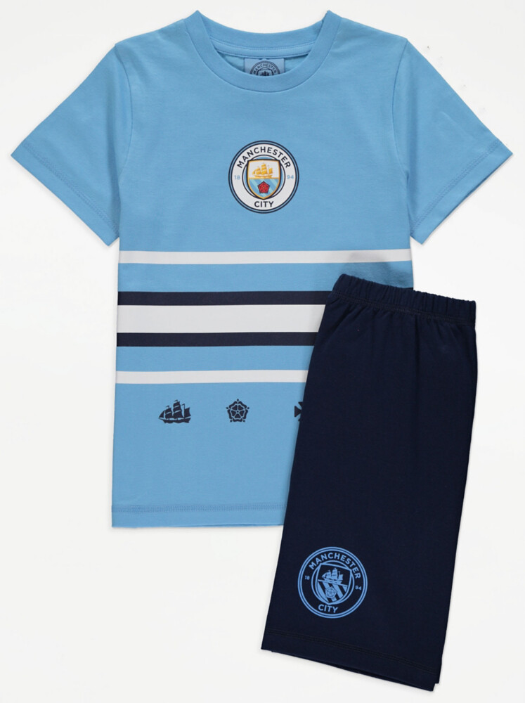 

Футбольная короткая синяя пижама в полоску Manchester City George., синий