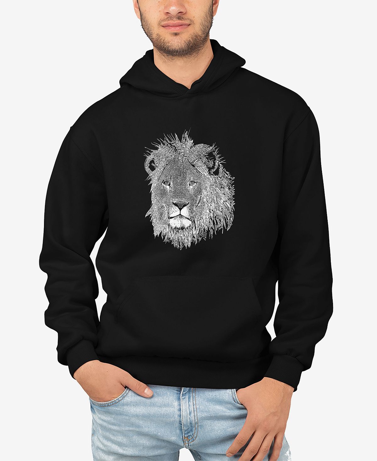 

Мужская толстовка с капюшоном word art lion LA Pop Art, черный