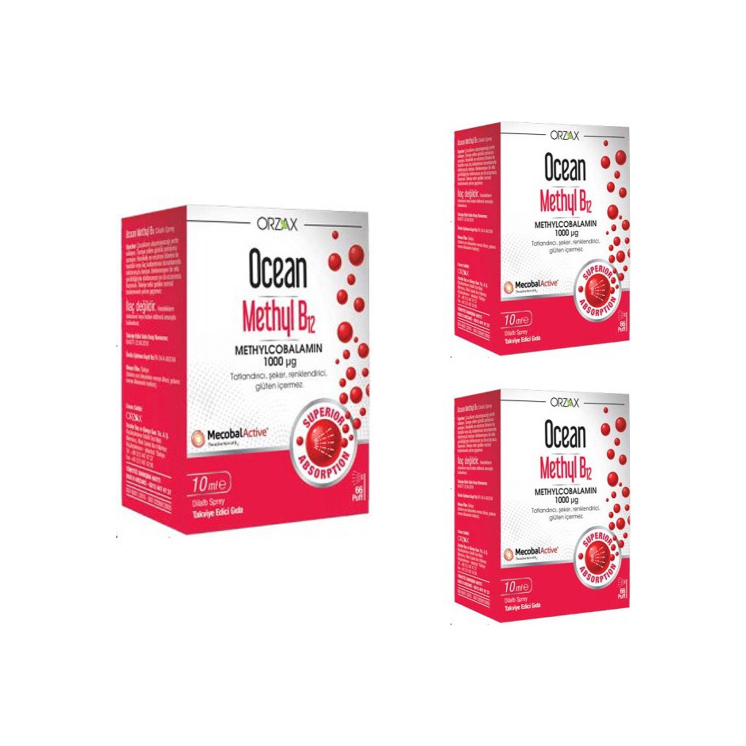 цена Спрей Orzax Ocean Methyl B12 1000 мкг, 3 упаковки по 10 мл