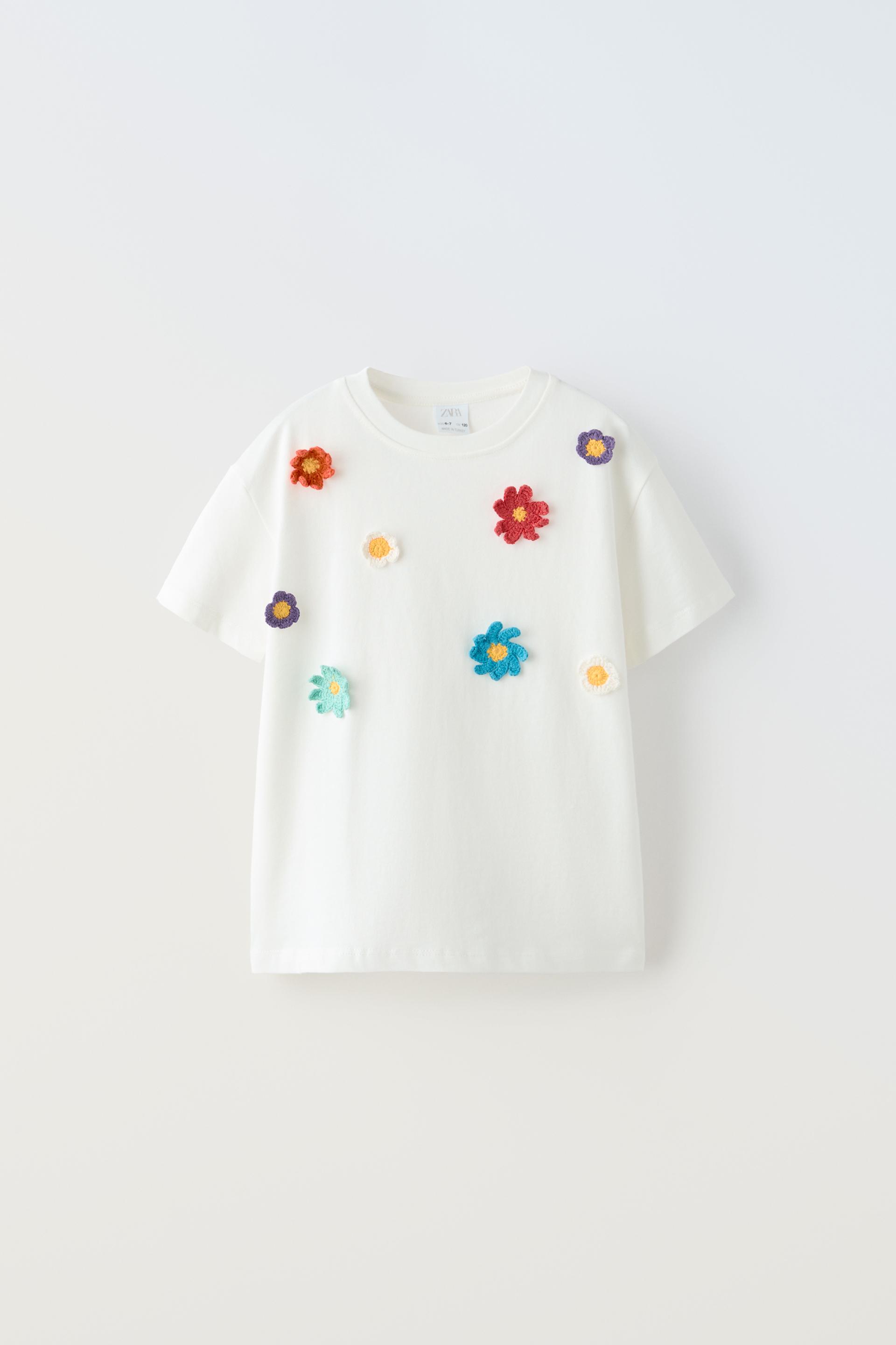 Футболка Zara Flower Crochet, белый рубашка туника zara crochet белый