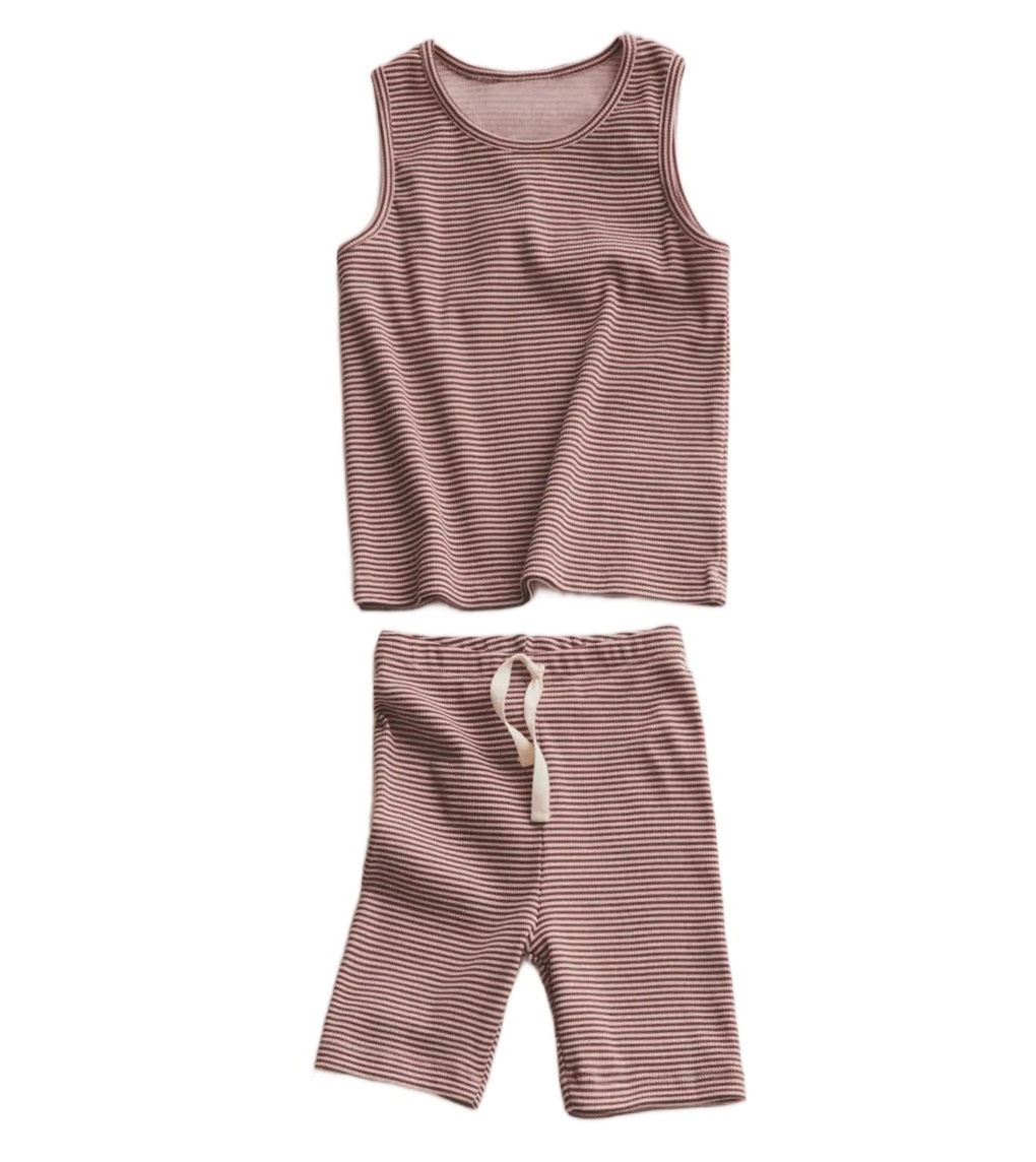Комплект Zara Timelesz Striped Ribbed Co-ord, темно-розовый