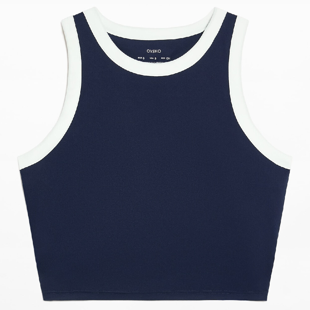 Спортивный топ Oysho Open Back Comfortlux Tank, темно-синий/белый
