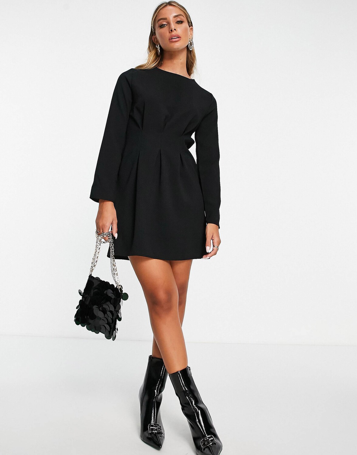 

Черное платье мини с длинными рукавами ASOS DESIGN, Черный