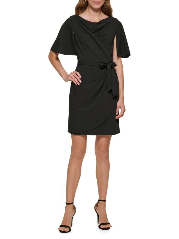 

Платье DKNY с воротником-хомутом и искусственным запахом, черный