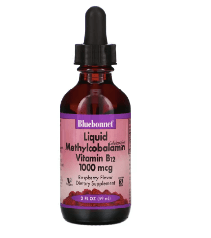 Жидкий метилкобаламин Витамин B12 Натуральный вкус малины 1000 мкг 59 мл Bluebonnet Nutrition метилкобаламин сублингвально витамин b12 1000 мкг 60 таблеток solgar