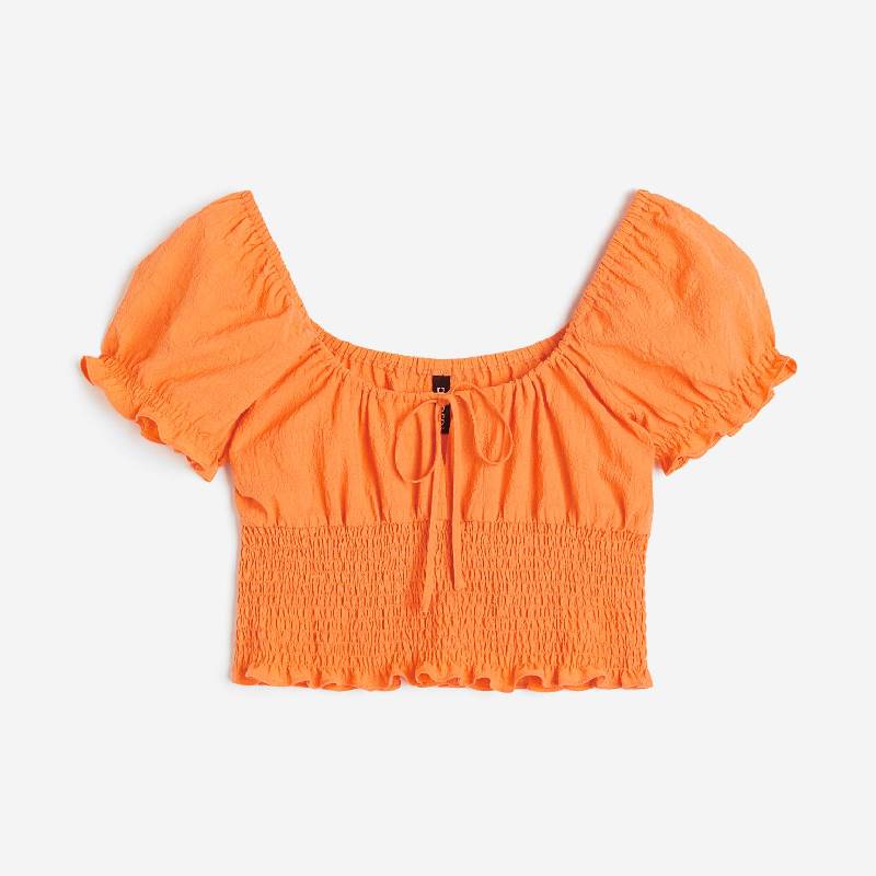 Блузка H&M Fluffy Sleeves Pleated, оранжевый