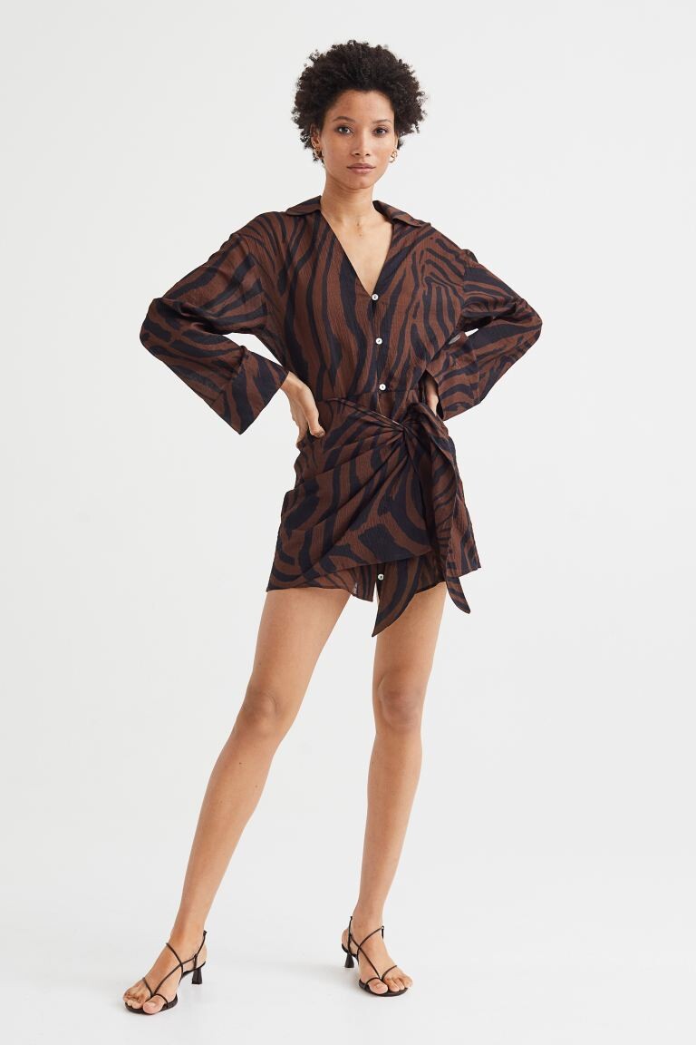 

Короткое платье-рубашка H&M, коричневый/узор