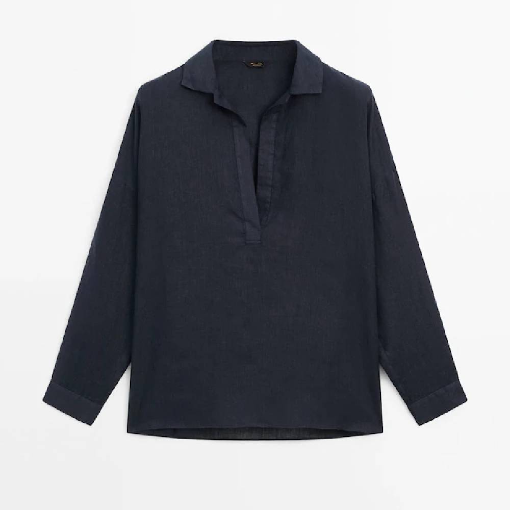 Рубашка Massimo Dutti Linen Polo, темно-синий