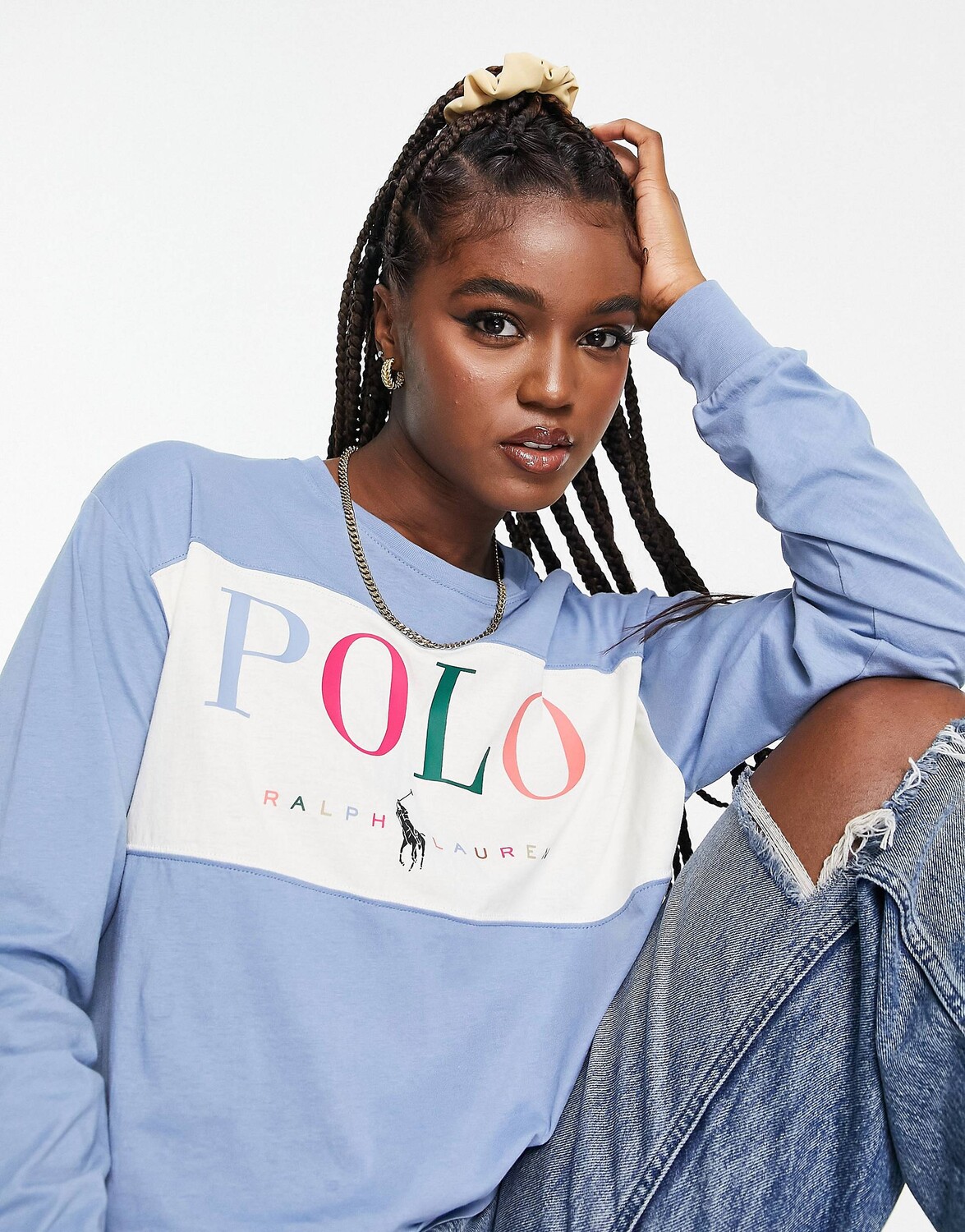 

Синяя укороченная футболка с длинными рукавами Polo Ralph Lauren x ASOS Exclusive Collab