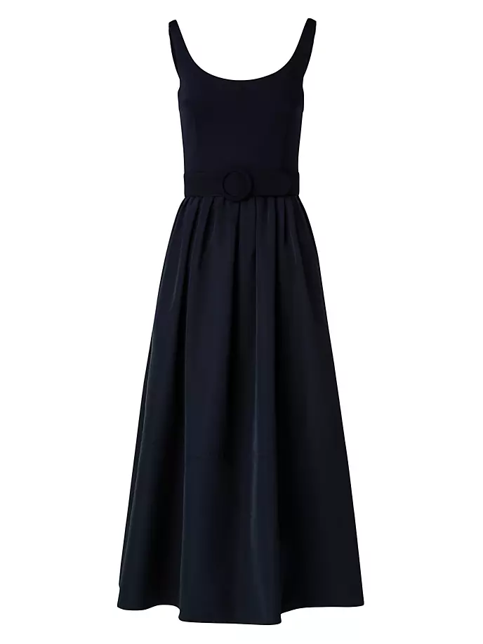 Платье миди из смесового хлопка с поясом Akris Punto, черный фото