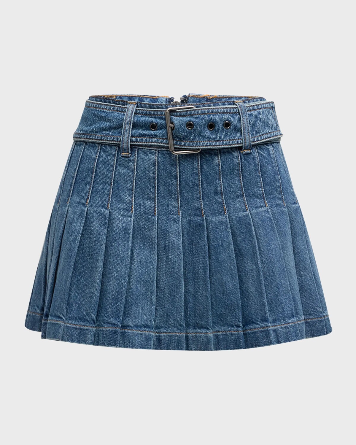 

Плиссированная мини-юбка Mera Denim с пряжкой Alice + Olivia, цвет Avery Blue