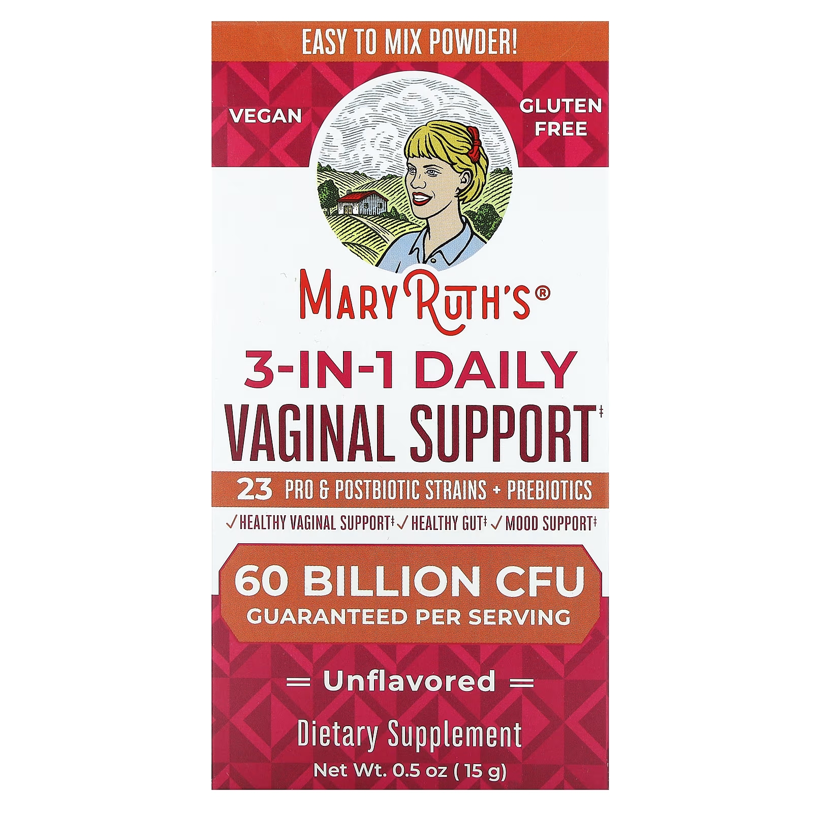 Ежедневная вагинальная поддержка MaryRuth's 3-в-1 от, 60 миллиардов КОЕ, 15 г