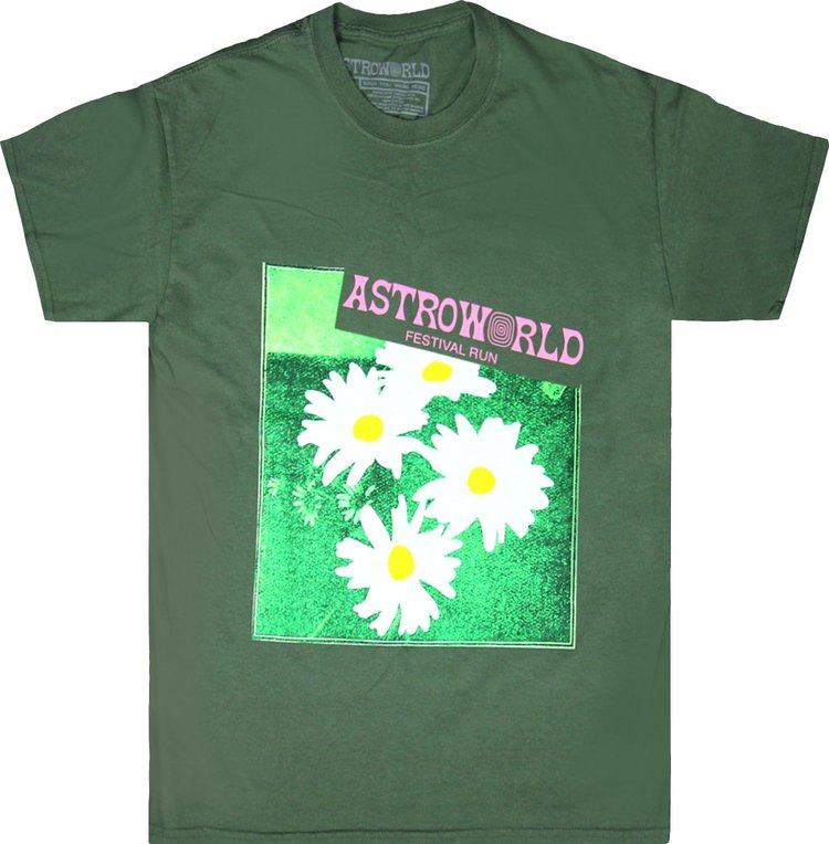 Футболка Cactus Jack by Travis Scott Astroworld Festival Run Flower T-Shirt 'Green', зеленый