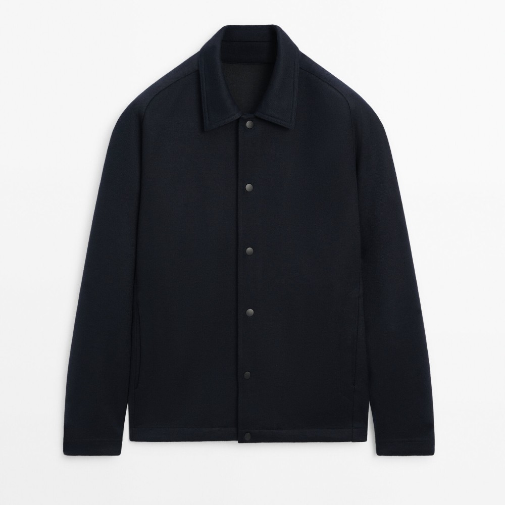 Куртка Massimo Dutti Wool Blend With Snap Buttons, темно-синий жакет из шерстяной ткани i am studio xs