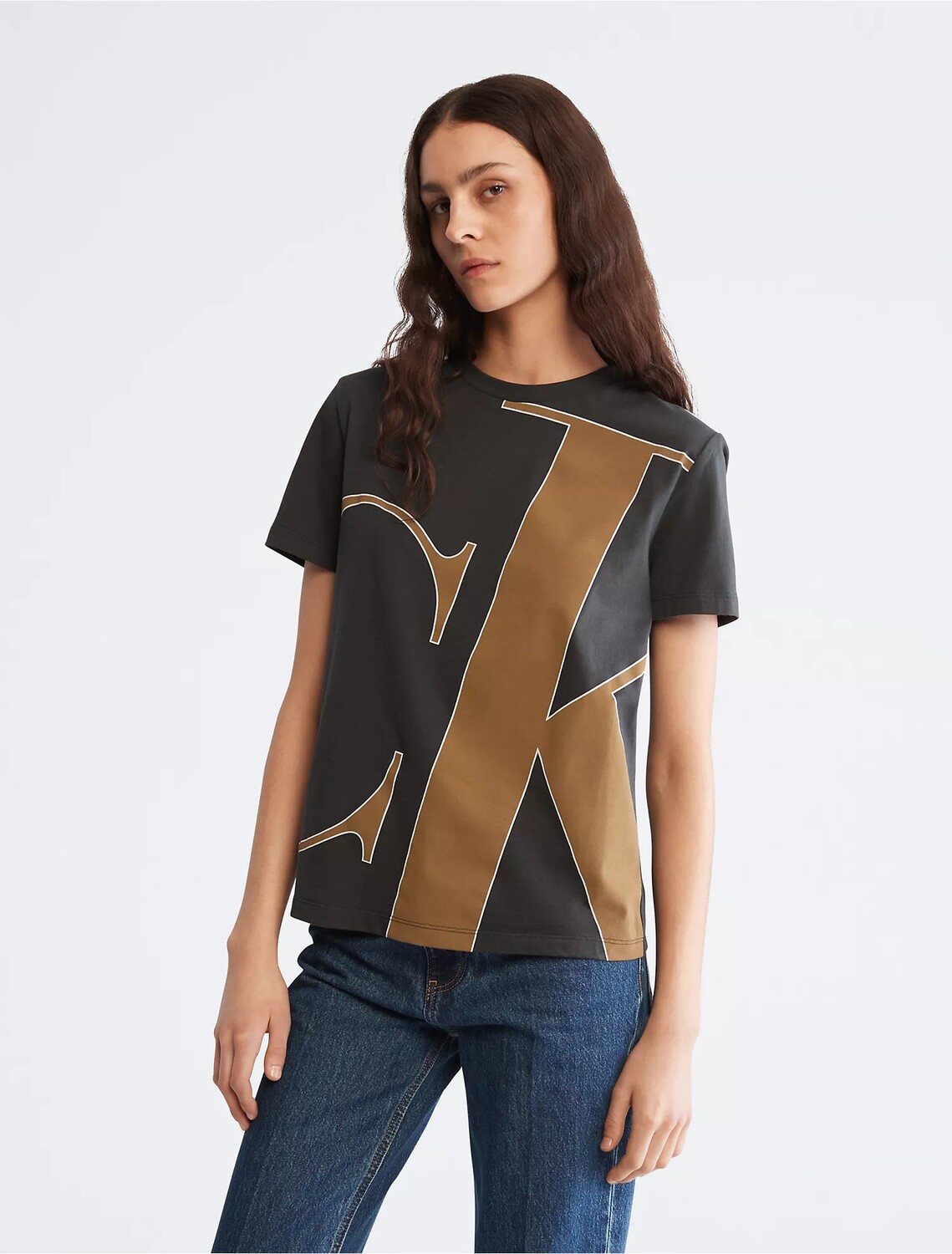 

Футболка Calvin Klein Monogram Oversized Logo Crewneck, темно-серый