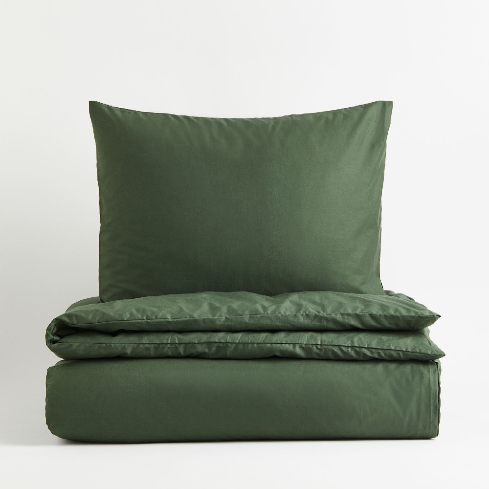 Комплект односпального постельного белья H&M Home Cotton, темно-зеленый