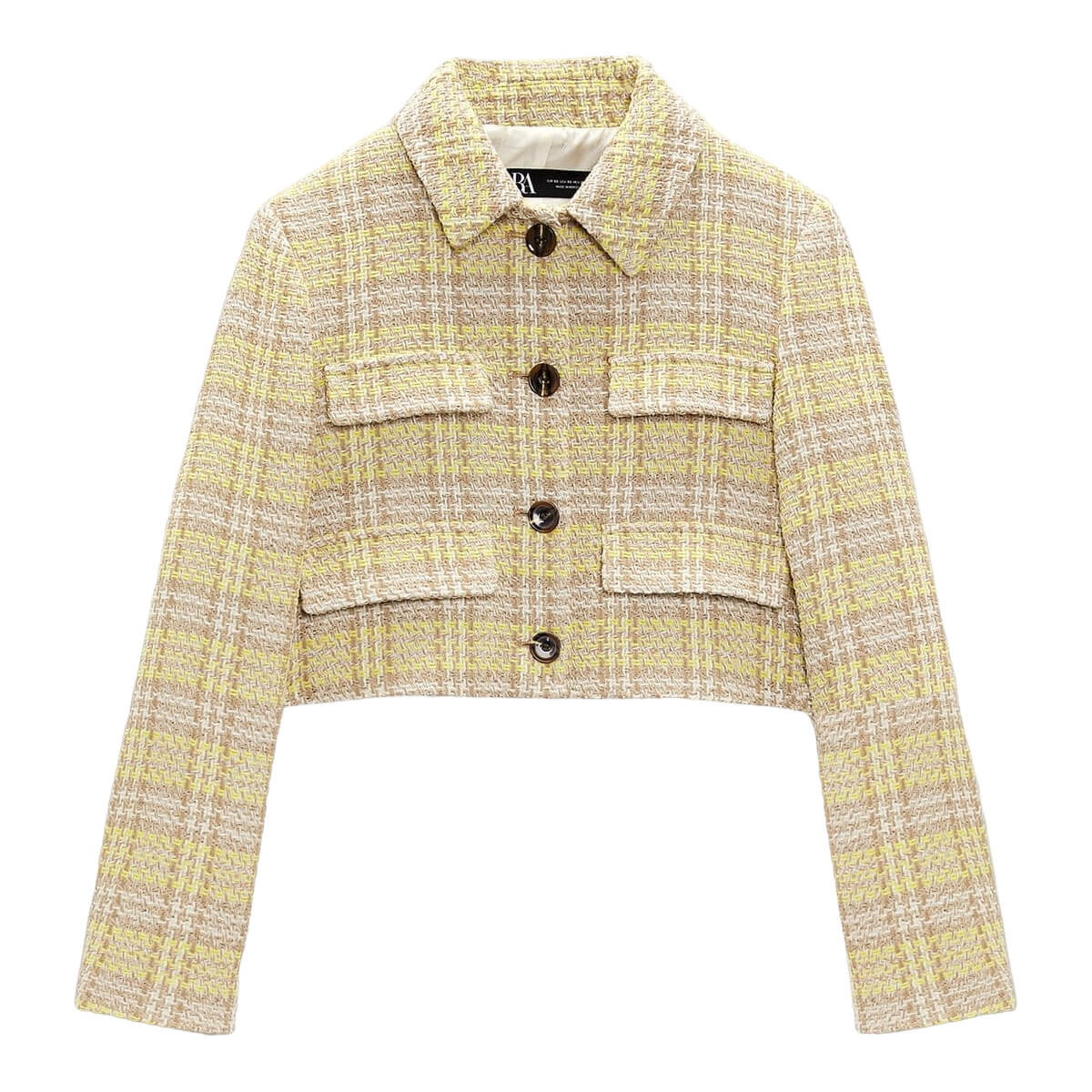 

Блейзер Zara Cropped Textured, бежевый/желтый