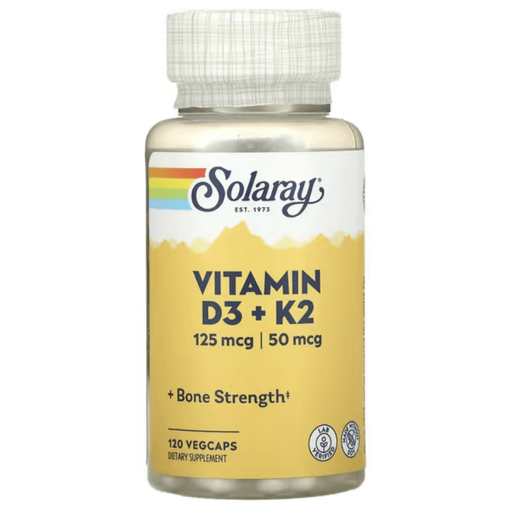 solaray витамины d3 и k2 без сои 120 вегетарианских капсул Пищевая добавка D3 + K2 Solaray, 120 капсул